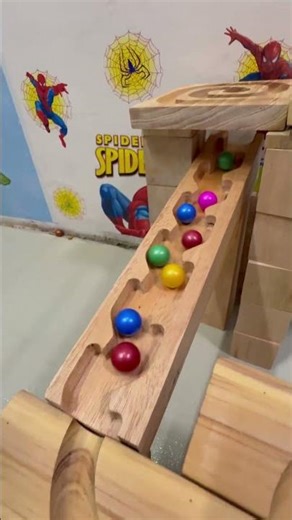 Wooden Marble Run ASMR – Rainbow Peg Ramp Drop #marblerun #asmr #shorts