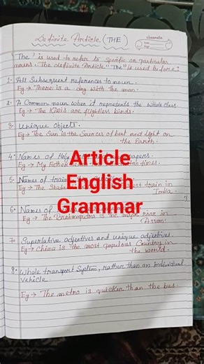 DEFINITE ARTICLE 👍(THE)||USES OF "THE"|| WITH EXAMPLE|| ENGLISH GRAMMAR||ARTICLE THE USES||
