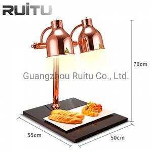 [Hot Item] Restaurant Hotel Kitchen Equipment High Quality Rose Gold Copper 2 Bulbs Light Head Dish Warming Table Food Heat Lamp /Buffet Stainless Steel Food Warmer