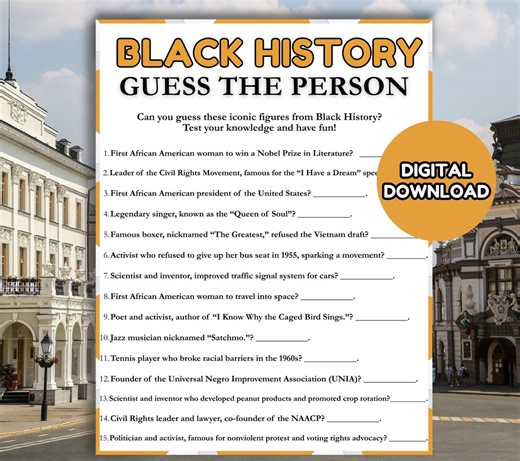 Black History Guess the Person Game | Black History Month Trivia Printable | Educational Black History Game for Kids & Adults - Etsy