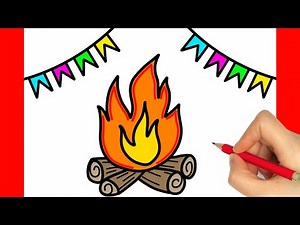 COMO DESENHAR UMA FOGUEIRA DE FESTA JUNINA - COMO DESENHAR BANDEIRINHA DE FESTA JUNINA