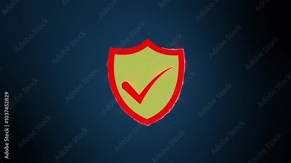 Security check Icon or Protection symbol. Shield with check mark icon on neon.