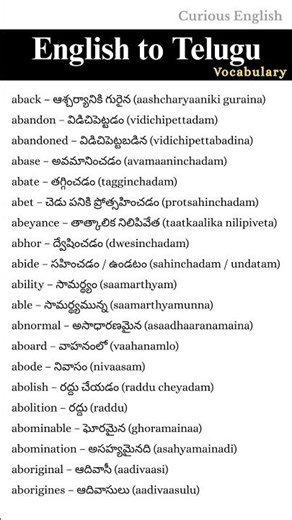 English to Telugu Vocabulary | Daily Use Words with Meaning | Part 1