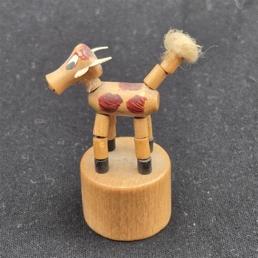 Vintage Collapsible Thumb Push Button Wooden Cow Toy Puppet - Etsy