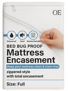 Full Mattress Protector Zippered – 6-Sided Waterproof Encasement, Bed Bug Proof Cover, Breathable Knit Fabric TPU, Deep Pocket Fits up to 15"