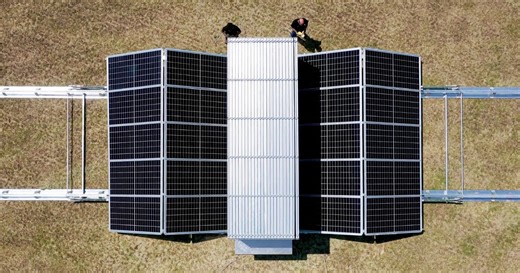 mobile solar container stores photovoltaic panels that fold and unfold like an accordion