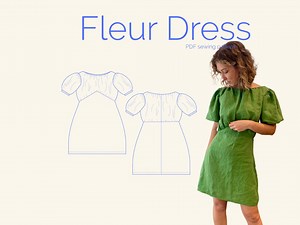 Fleur Dress Digital Sewing Pattern, Puff Sleeve (size 6-28 AU) - Etsy