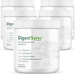 (5 Pack) DigestSync Powder - Official DigestSync Advanced Formula, DigestSyn Digestion Supplement for Gut Health, Natural Powder for Digestive Support, DigestSync Reviews, 300 Servings for 5 Months