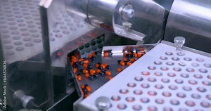 medicine capsule pharma concept. capsules in a machine. production process. pill packaging machine. manufacturing medicine in pharmaceutical factory. machine in pharma manufacturing factory.