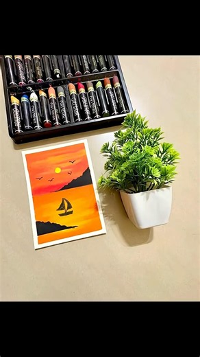 Mesmerizing Sunset Seascape Drawing with Oil Pastels