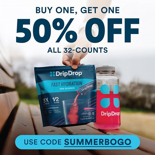 More heat. More sweat. More reason to stock up on hydration that’s fast, proven, and built to perform. All our best-selling variety packs are BOGO 50% off. ⚡ 3x electrolytes for optimal hydration 🔬 Doctor-developed for proven results 💧 Works faster than water alone 💪 Used by 90% of top pro and collegiate teams 😋 Award-winning taste Water alone won’t cut it. DripDrop can. | DripDrop