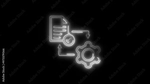 Execution Icon in Video HD Neon Animation – Task Completion and Success Symbol with Dynamic Glow on Black Background
