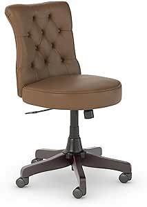 Bush Home Key West Mid Back Tufted Office Chair in Saddle Tan Leather