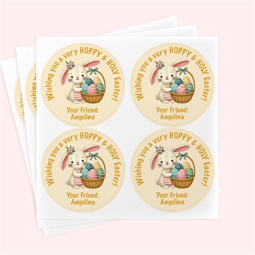 Personalized Yellow Easter Bunny Stickers | Catholic Religious Kids Labels, Favor Stickers - Etsy