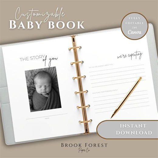 Baby Memory Book | Customizable Canva Template | Modern Neutral Baby Journal | Instant Download - Etsy