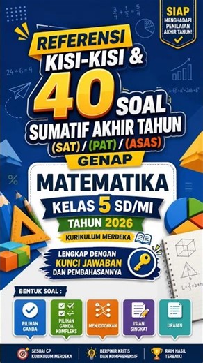 Referensi Kisi-kisi & Soal -Soal SAT/PAT/ASAS Genap MATEMATIKA KELAS 5 Tahun 2026 Kurikulum Merdeka