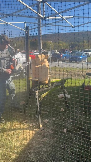 Demonstrations are underway on machinery hill at our 44th annual fall show! Stop and see Brandan Gray of Cove Mountain Carving and watch him carve a bear! Brandan also has carvings available for sale including owls, cardinals, highland cows, pumpkins, candy corn and more! Stop by and see him! | Grease, Steam, and Rust Association, Inc.