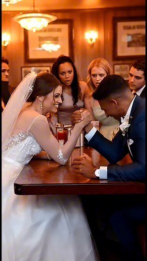 3.1K views · 12 reactions | He Challenged the Bride... BIG Mistake! 藍 This bride took on the best man right after the rehearsal dinner... in her gown! The slow-motion win and the veil lifting is EVERYTHING. Wait for the bridesmaids to scream!  Bride MODE: ACTIVE ‍♀️ #reels #bride #wedding #funny #armwrestling #viral | ArozPlay | Facebook