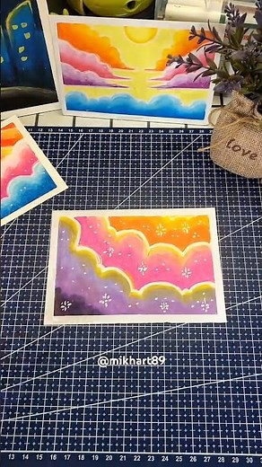Drawing Clouds with Silky Crayon using gradation technique for Kindergarten and Elementary School...