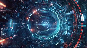 Abstract technological background. Future Technology. Technology Information. Innovation Technology. Futuristic background tech animation. Blueprint of a teleportal. a technological timeline. 4K