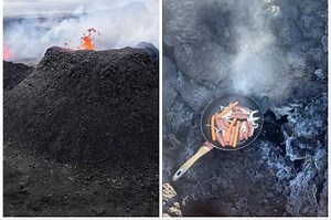 Video: Cooked hot dogs at the volcano