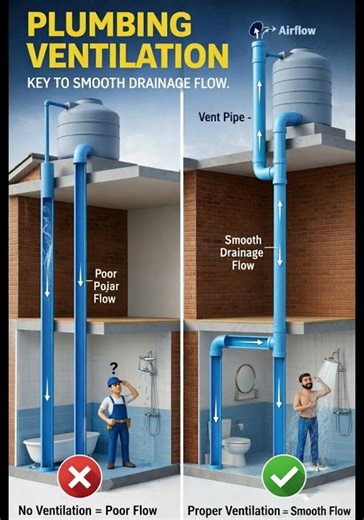 Basic Knowledge for Civil Engineering | Plumbing Ventilation Key to Smooth Drainage Flow | #shorts