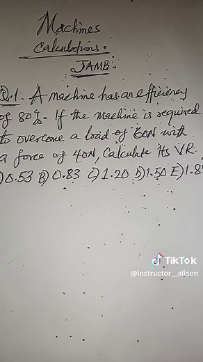 Calculating Velocity Ratio in Machines for JAMB 2024 Exam Preparation