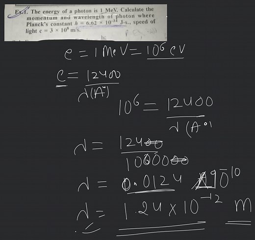 E.11. The energy of a photon is 1 MeV . Calculate the momentum ... | Filo