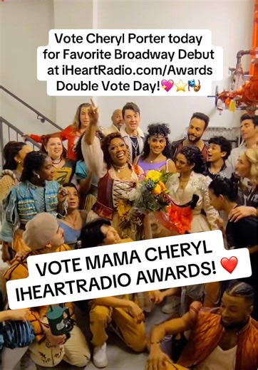 Vote up to 100 times TODAY ONLY for Cheryl Porter’s @& Juliet on Broadway Broadway Debut Nomination at iHeartRadio.com/Awards! 🎭🏆🎤 Thank you for believing in me baby!!! Double Votes End today March 5TH MIDNIGHT (PST)!❤️ #iheartawards #andjuliet #broadway #vote #doubleday