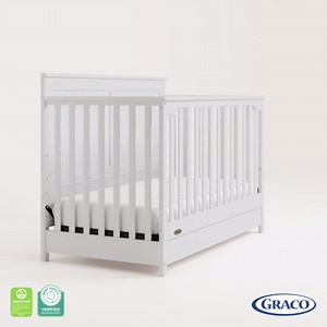 Graco Hadley 5-in-1 Convertible Crib with Drawer – GREENGUARD Gold Certified, Fits Standard Crib Mattress, Converts to Toddler Bed, Daybed and Full Bed, 4 Adjustable Mattress Heights (White)