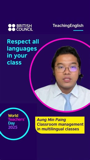 In multilingual classes it's important to create a classroom culture where all our learners respect each other's languages and cultures. You can watch the full session here: https://www.teachingenglish.org.uk/news-events/world-teachers-day-2025/world-teachers-day-2025-friday-10-october?utm_source=TEfacebook&utm_medium=social&utm_content=webinar Naomi 🤩 #TeachingEnglish #MultilingualPractices #WTD25 #MultilingualEducation | TeachingEnglish - British Council