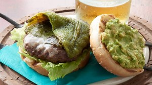 Cheeseburgers Stacked with Roasted Poblano Chiles and Avocado | Red Meat Recipes