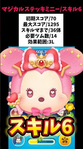 【マジカルステッキミニー/スキル6初見】可愛いだけじゃーない‼️コイン稼ぎ最強ミニー爆誕‼️スキルマまで36体/必要ツム数14/初期スコア70/最大スコア1295