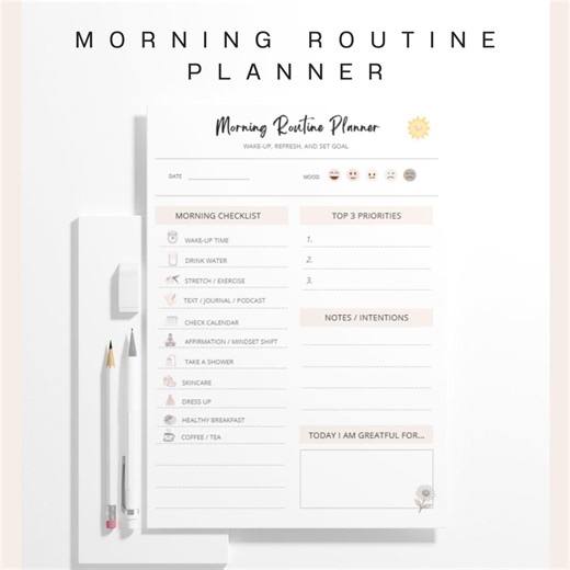 Morning Routine Planner, Daily Checklist, Self Care Tracker (PDF Download) - Etsy