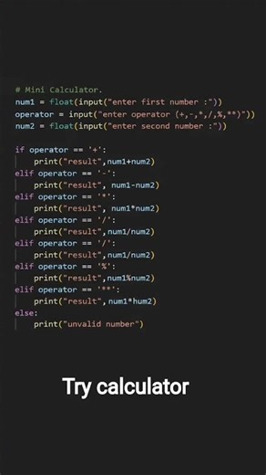 #python mini calculator code #developer #computer language #python #coding ...
