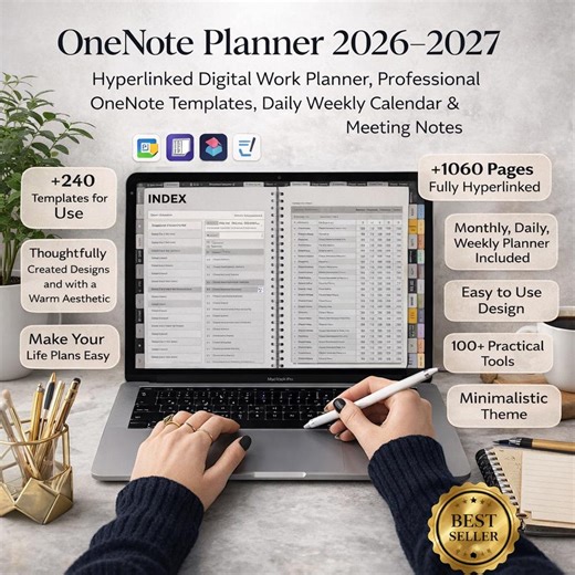 Onenote Planner 2026–2027 | Hyperlinked Digital Work Planner, Professional Onenote Templates, Daily Weekly Calendar & Meeting Notes - Etsy