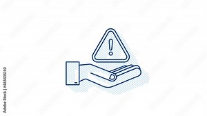 Shadow banner with yellow scam alert over hands. Attention sign. Cyber security icon. Caution warning sign sticker. Flat warning symbol. Motion Graphic