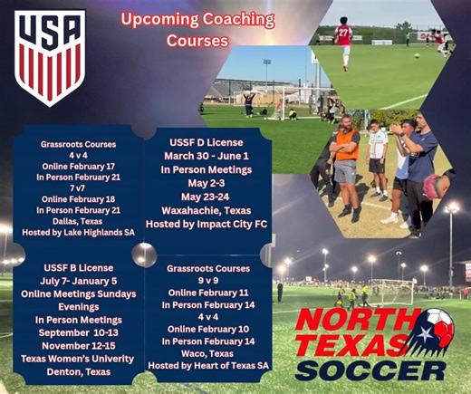 ⚽ Coach With Confidence | North Texas Soccer Coaching Education ⚽ Great coaching isn’t about having all the answers — it’s about creating the right environment for players to learn, enjoy the game, and want to come back. North Texas Soccer offers U.S. Soccer Grassroots, D, C, and B License courses designed to support recreational and competitive coaches at every level. ✅ Build better practices ✅ Develop players based on age and stage ✅ Retain players through positive environments ✅ Coach with cl