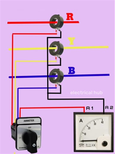 Three phase Current Transformer connection with ampere metre #amperemeter #currenttransformer