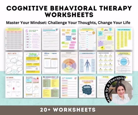 Cognitive Behavior Therapy CBT Worksheets, Thought Challenging, Mental Health Exercises (Digital Download)