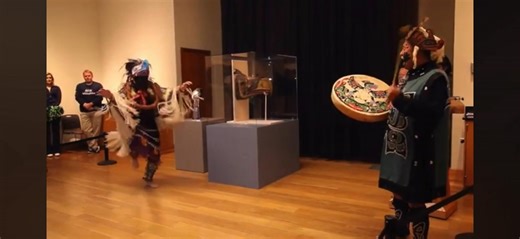 I'm delighted to have my cousin Andy Everson sit beside me this Sunday at the game. Sunhawk is sitting with her best friend. Andy and I share the same Native name: Nagedzi. This is Andy's VERY FIRST SEAHAWK GAME—please stop by to say hello. We'll be in our seats, in the first row, section 122, an hour before kickoff. Here's a video of Nagedzi dancing to welcome the mask back to the Northwest in 2014 at the Burke Museum, from which the Seahawks' logo was copied. (It's now back in Maine) He descri