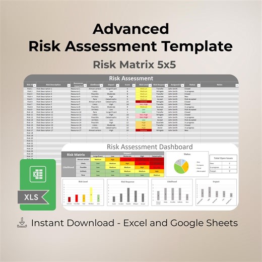 Advanced Risk Assessment Template | 5x5 Risk Matrix | Risk Register With Dashboard | Excel | Risk Management Tool | Project Risk Tracker - Etsy