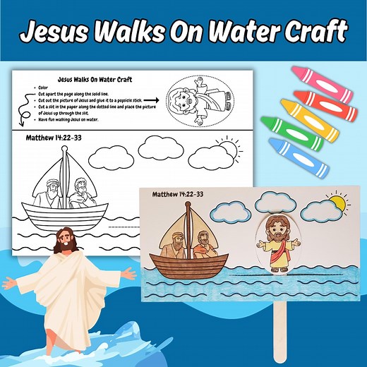 Jesus Walks on Water Kids Bible Story Craft Printable Sunday School Bible Lesson, Miracles of Jesus Cut and Paste Church Coloring Activity - Etsy