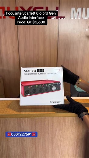 Focusrite Scarlett 8i6 3rd Gen Audio Interface Price: GH₵2,600 Ideal for musicians creating high-quality recordings in home studios with reliable performance and versatile connectivity options. Perfect for podcasters and streamers seeking excellent audio quality for voice recording with multiple inputs for guests. Great for music producers needing an interface with MIDI connection and multiple outputs for flexible monitoring and routing. DM/WhatsApp ☎️0501227691☎️ #scarllet #focusrite #interface