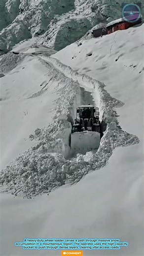 Powerful & Efficient: Heavy-Duty Wheel Loader Clearing Deep Mountain Snow for Road Access