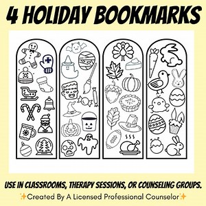 Holiday Coloring Bookmarks | Christmas, Halloween, Easter & Thanksgiving Print
