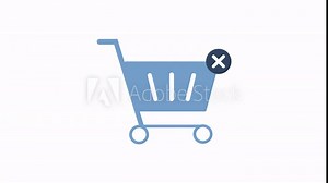 Shopping cart icon with cancel symbol indicating error or order removal. shopping cart and cancel error animation