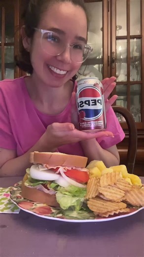 Giant Sandwich with Chips, Pickles & Pepsi