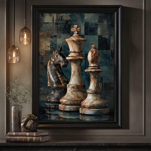 Chess Pieces Art Print, Bold Strategy Game Painting, Dramatic Board Game Wall Decor - Etsy