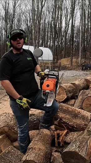 No workout like cutting 40 logs with a stihl 500i, but I'll tell you what it was so much fun. 💪🏼 #firewood #wood #cuttingwood #chainsaw #fyp #viralvideo #asmr #spencerlawncareonyoutube | Spencer Lawn Care & Life